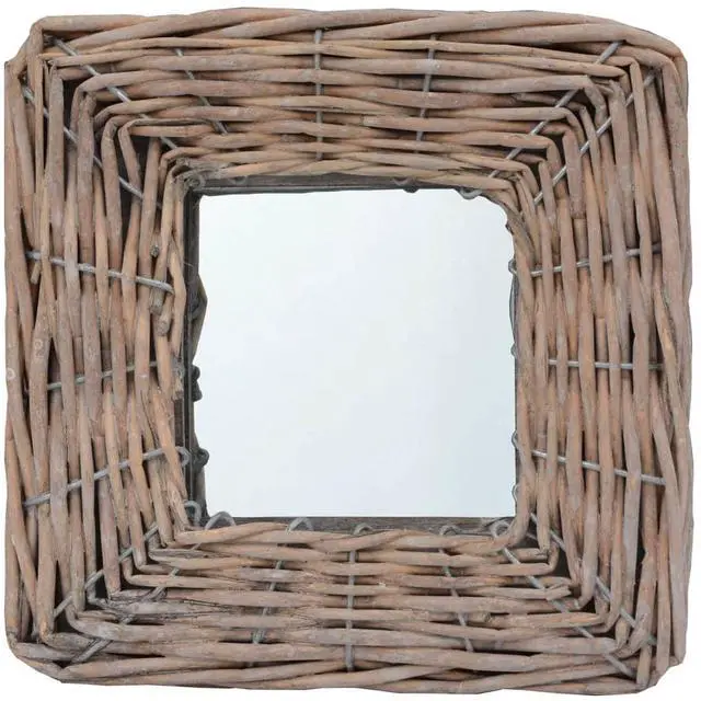 Alt view image 10 of 10 - vidaXL Mirror Natural rattan color Rattan and Glass 5.9 x 5.9 in