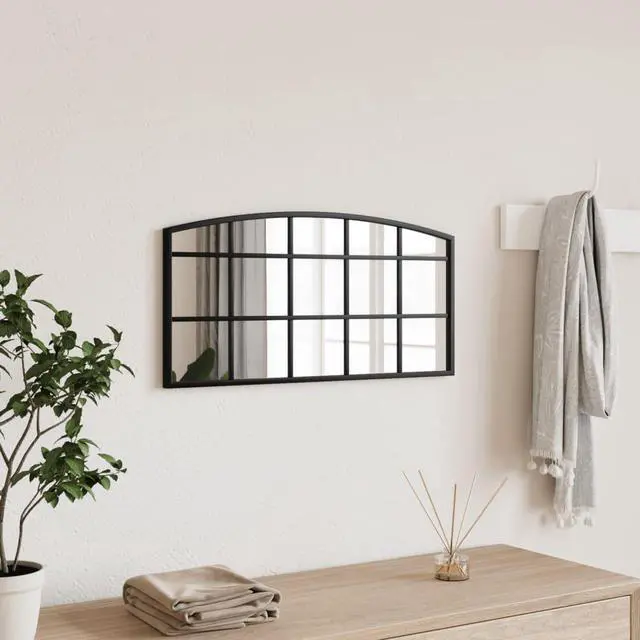 Main image of vidaXL Wall Mirror Black Glass, Powder-coated iron 23.6 x 11.8 in