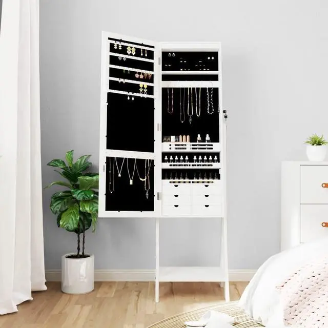 Alt view image 3 of 7 - vidaXL Mirror Jewelry Cabinet White Engineered wood Full Length