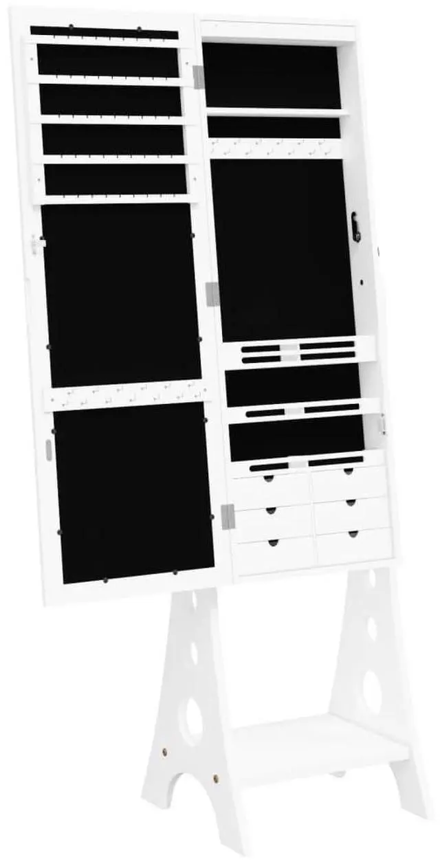 Alt view image 7 of 7 - vidaXL Mirror Jewelry Cabinet White Engineered wood Full Length