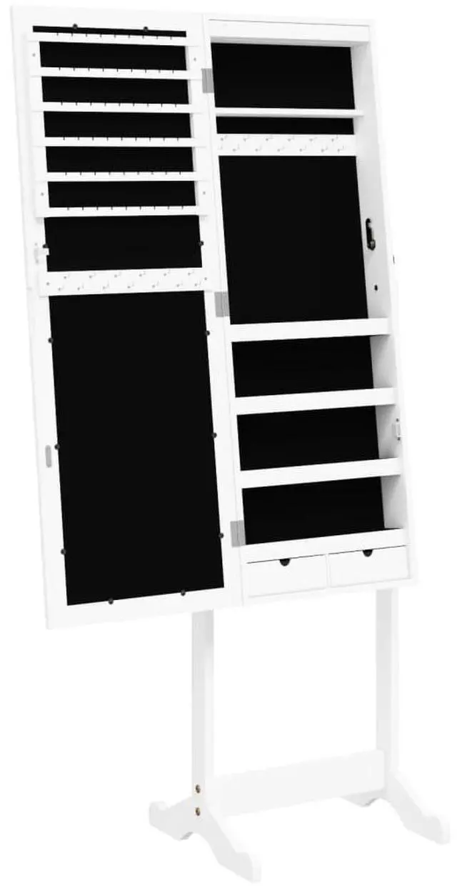 Alt view image 7 of 7 - vidaXL Mirror Jewelry Cabinet White Engineered wood, Glass, Fabric