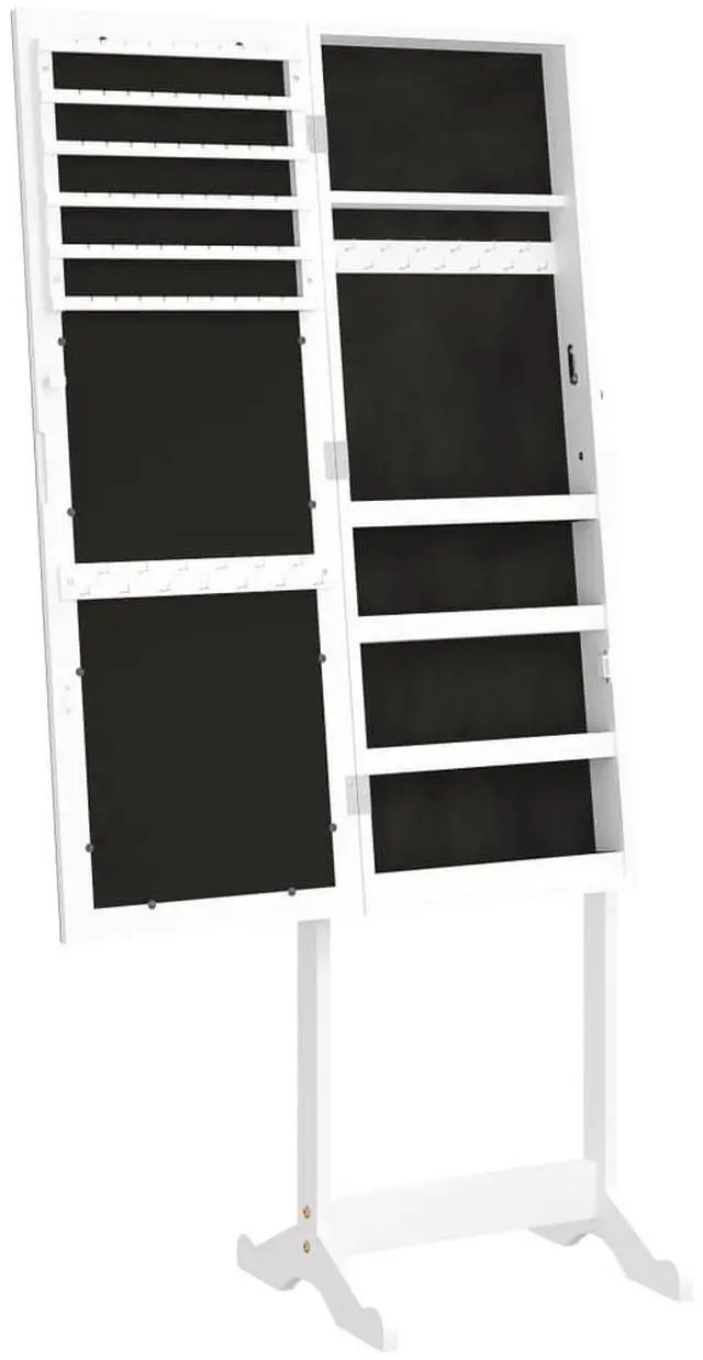 Alt view image 7 of 7 - vidaXL Mirror Jewelry Cabinet White Engineered wood, glass, fabric