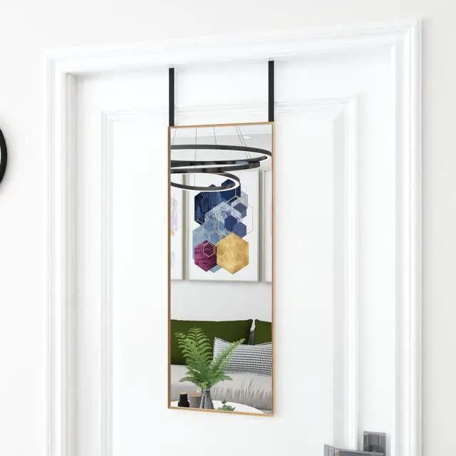 Main image of vidaXL Door Mirror Gold Aluminum, Glass Medium Door Mirror Rectangular