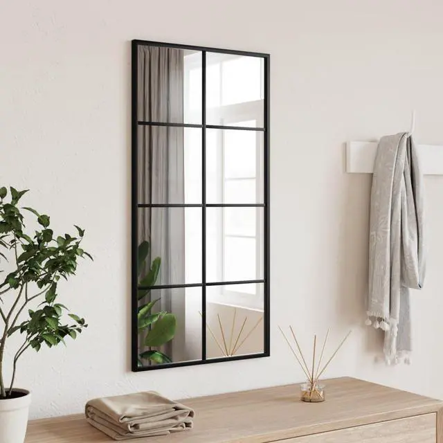 Main image of vidaXL Wall Mirror Black Glass, Powder-coated iron 15.7x31.5 in