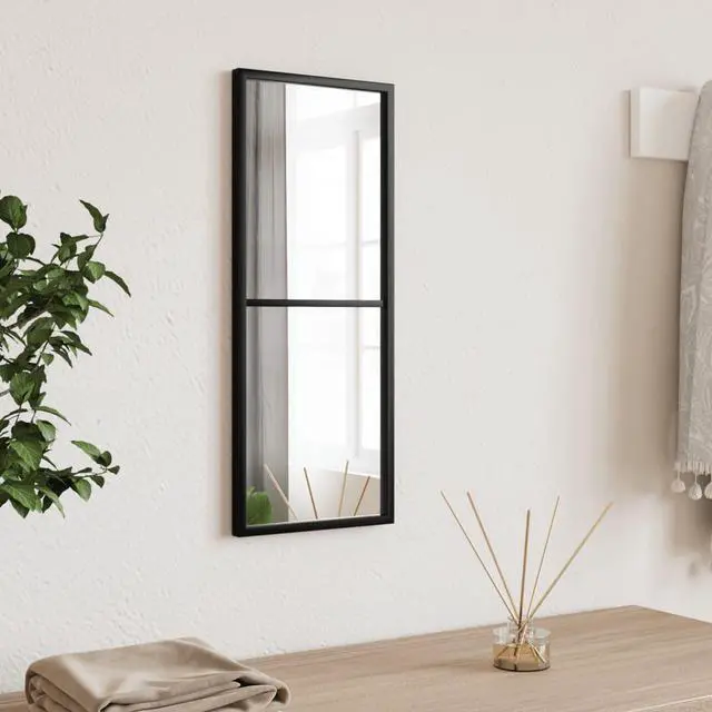 Main image of vidaXL Wall Mirror Black Glass, Powder-coated iron 7.9 x 19.7 in