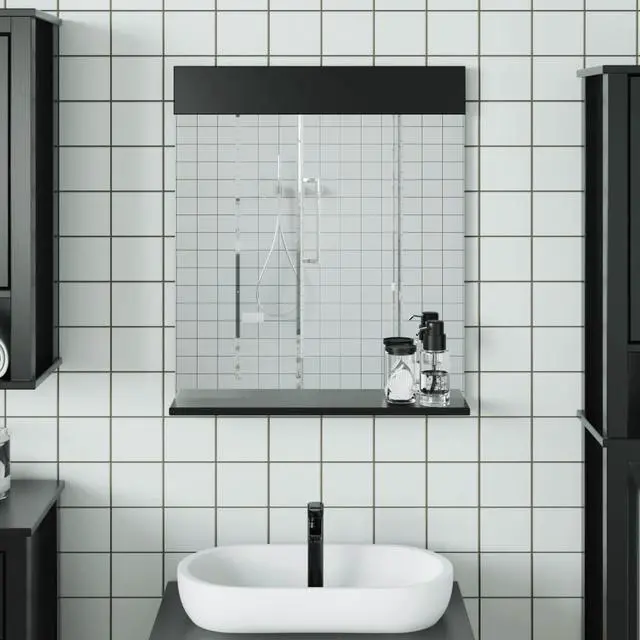 Main image of vidaXL Bathroom Mirror Black Solid pine wood, glass
