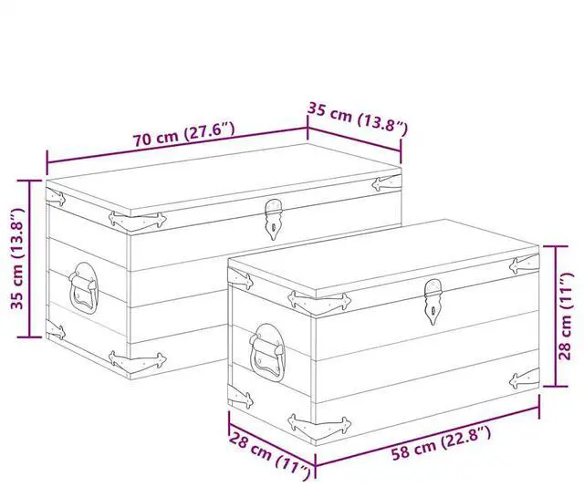 Alt view image 4 of 11 - vidaXL Set of 2 Mango Wood Blanket Toy Storage Chests Boxes Trunks Home Decor