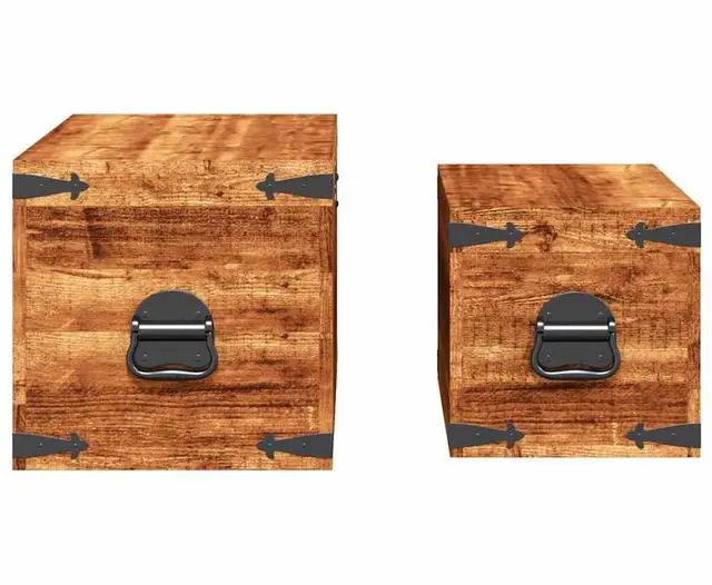 Alt view image 7 of 11 - vidaXL Set of 2 Mango Wood Blanket Toy Storage Chests Boxes Trunks Home Decor