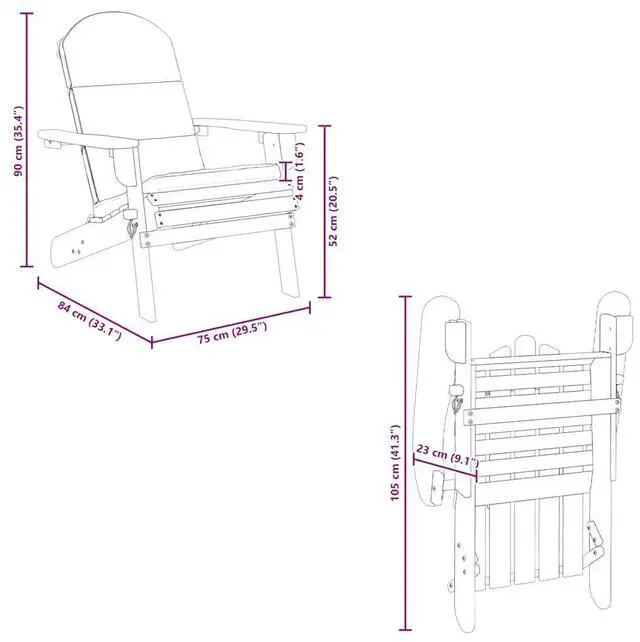 Alt view image 4 of 7 - vidaXL Adirondack Chair Patio Adirondack Chair with Cushions Solid Wood Acacia