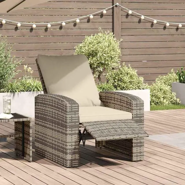 Main image of vidaXL Patio Chair Reclining Outdoor Chair with Cushions Light Brown Poly Rattan
