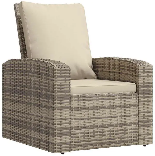 Alt view image 2 of 7 - vidaXL Patio Chair Reclining Outdoor Chair with Cushions Light Brown Poly Rattan