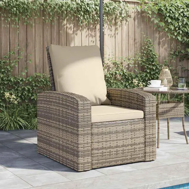 Alt view image 3 of 7 - vidaXL Patio Chair Reclining Outdoor Chair with Cushions Light Brown Poly Rattan