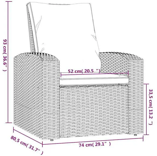 Alt view image 4 of 7 - vidaXL Patio Chair Reclining Outdoor Chair with Cushions Light Brown Poly Rattan