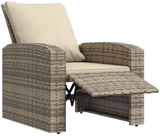 Alt view image 5 of 7 - vidaXL Patio Chair Reclining Outdoor Chair with Cushions Light Brown Poly Rattan