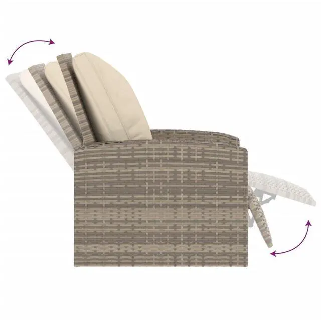 Alt view image 6 of 7 - vidaXL Patio Chair Reclining Outdoor Chair with Cushions Light Brown Poly Rattan