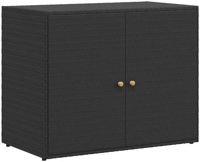Alt view image 6 of 11 - vidaXL Garden Storage Cabinet Black 39.4"x21.9"x31.5" Poly Rattan
