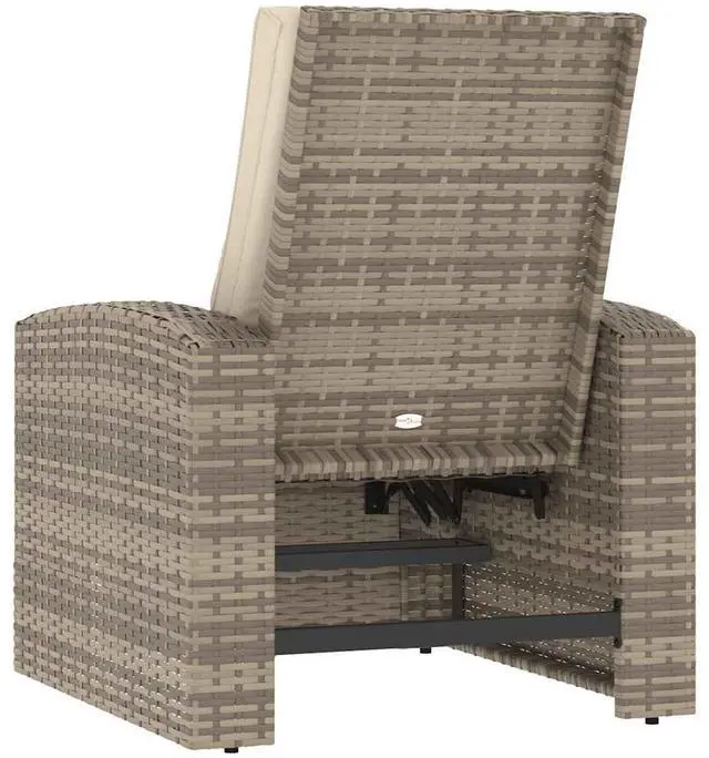 Alt view image 7 of 7 - vidaXL Patio Chair Reclining Outdoor Chair with Cushions Light Brown Poly Rattan