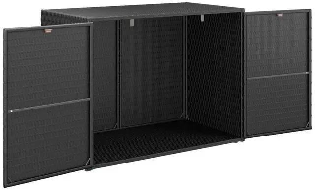 Alt view image 7 of 11 - vidaXL Garden Storage Cabinet Black 39.4"x21.9"x31.5" Poly Rattan