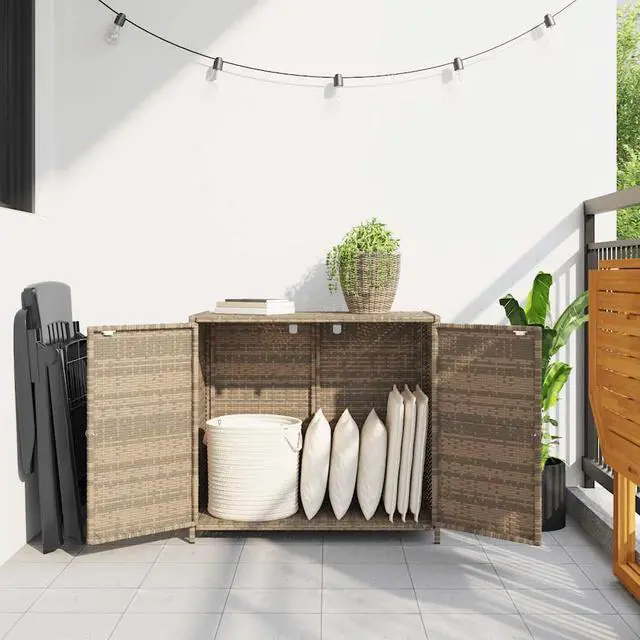 Main image of vidaXL Garden Storage Cabinet Beige PE Rattan 32.7 in x 17.7 in x 29.9 in