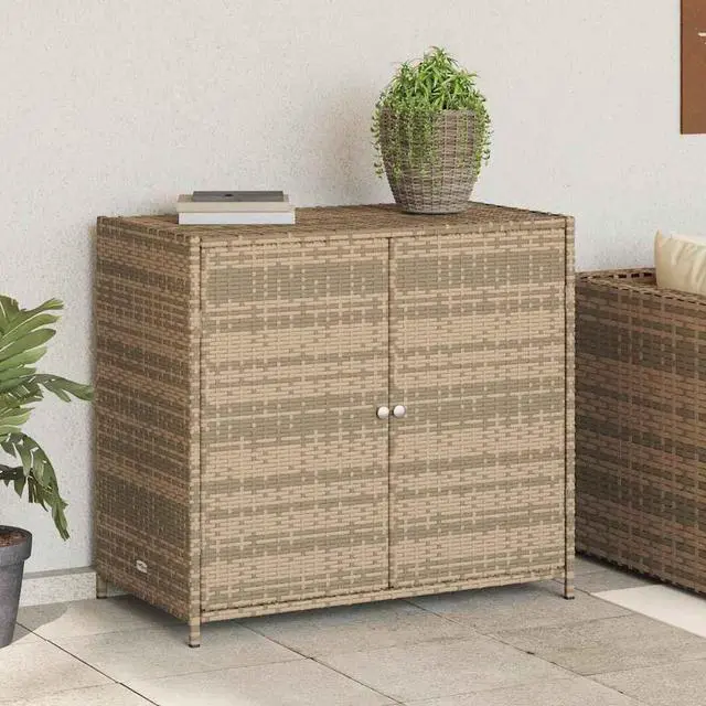 Alt view image 3 of 7 - vidaXL Garden Storage Cabinet Beige PE Rattan 32.7 in x 17.7 in x 29.9 in