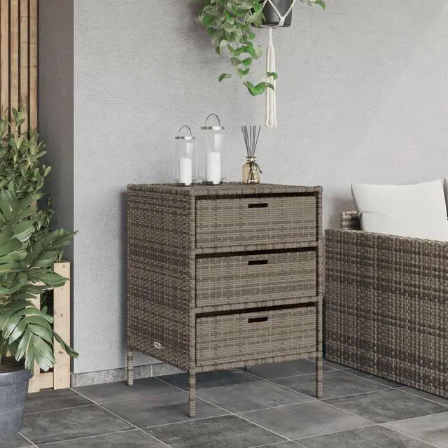 Alt view image 3 of 7 - vidaXL Garden Storage Cabinet Gray PE Rattan, Powder-Coated Steel Medium