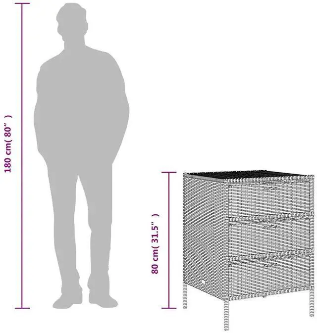 Alt view image 4 of 7 - vidaXL Garden Storage Cabinet Gray PE Rattan, Powder-Coated Steel Medium