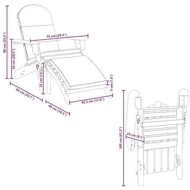 Alt view image 4 of 7 - vidaXL Adirondack Chair Patio Adirondack Chair with Footrest Solid Wood Acacia