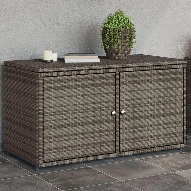 Main image of vidaXL Garden Storage Cabinet Grey PE Rattan, Powder-Coated Steel Medium