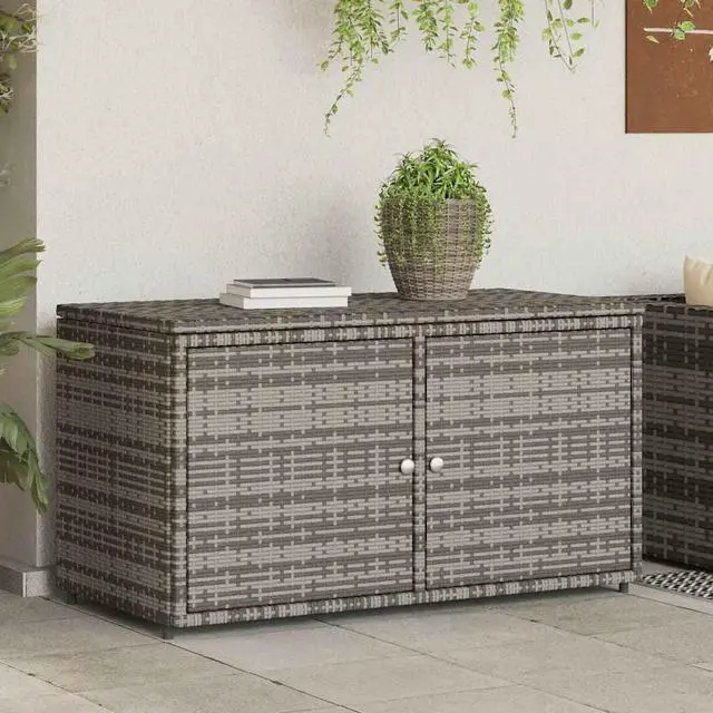 Alt view image 3 of 7 - vidaXL Garden Storage Cabinet Grey PE Rattan, Powder-Coated Steel Medium