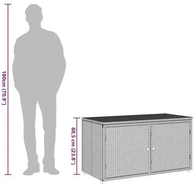 Alt view image 4 of 7 - vidaXL Garden Storage Cabinet Grey PE Rattan, Powder-Coated Steel Medium