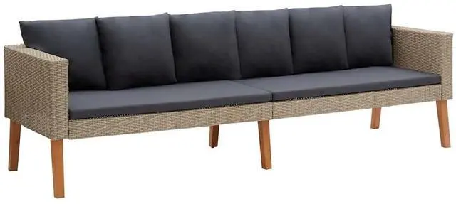 Alt view image 2 of 7 - vidaXL 3 Seater Sofa Patio Wicker Outdoor Couch with Cushions PE Rattan Beige