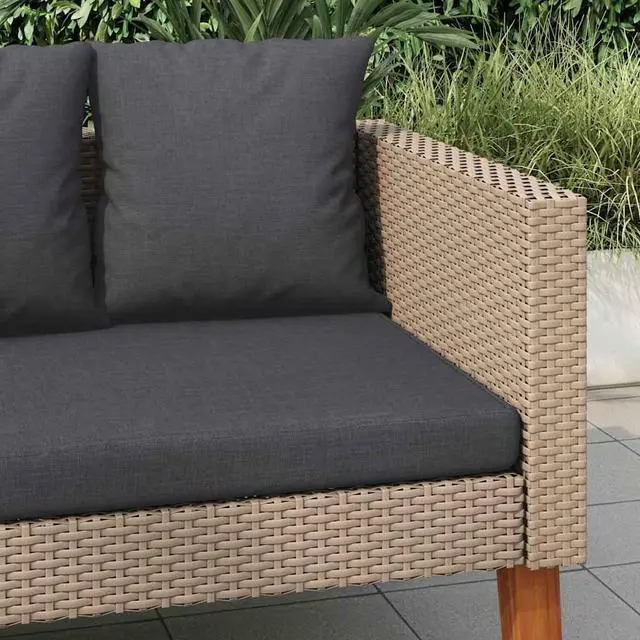 Alt view image 3 of 7 - vidaXL 3 Seater Sofa Patio Wicker Outdoor Couch with Cushions PE Rattan Beige
