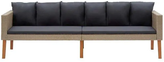 Alt view image 5 of 7 - vidaXL 3 Seater Sofa Patio Wicker Outdoor Couch with Cushions PE Rattan Beige