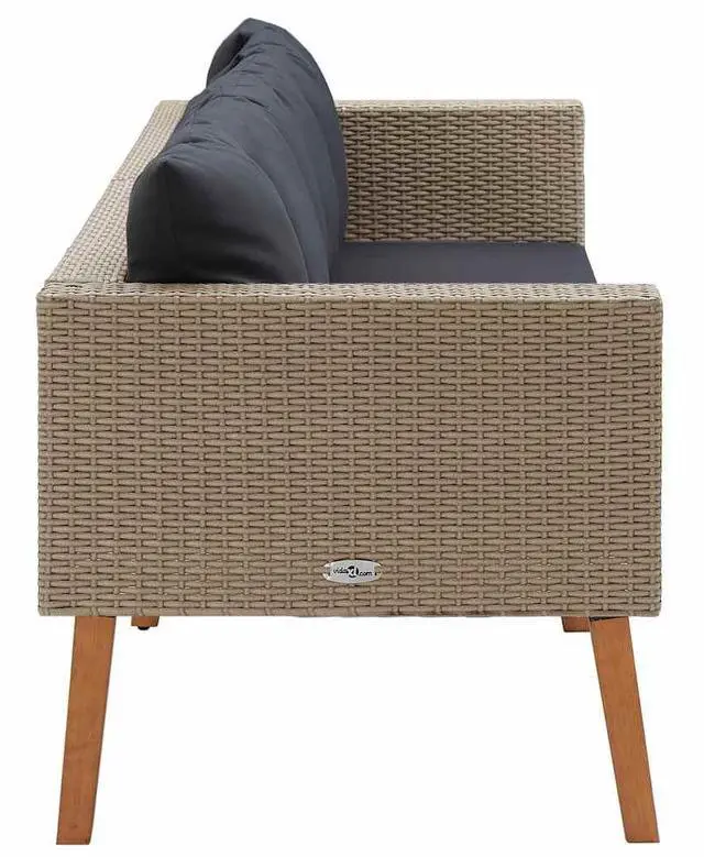 Alt view image 6 of 7 - vidaXL 3 Seater Sofa Patio Wicker Outdoor Couch with Cushions PE Rattan Beige
