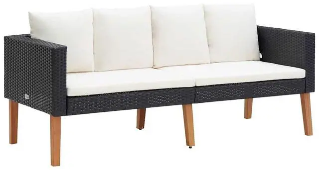 Alt view image 2 of 7 - vidaXL Patio Sofa Loveseat with Cushions Chair for Backyard PE Rattan Black