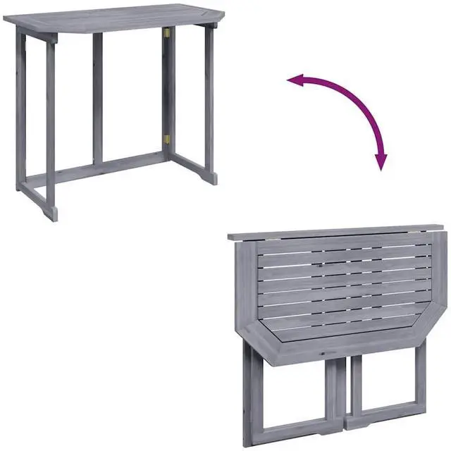 Alt view image 7 of 7 - vidaXL Hanging Balcony Table Folding Garden Outdoor Table Solid Acacia Wood