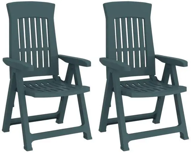 Alt view image 2 of 7 - vidaXL Reclining Chair 2 Pcs Outdoor Reclining Chair Patio Furniture Green PP