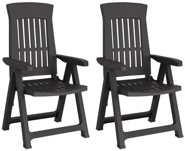 Alt view image 2 of 7 - vidaXL Reclining Chair 2 Pcs Outdoor Folding Chair Patio Furniture Anthracite PP