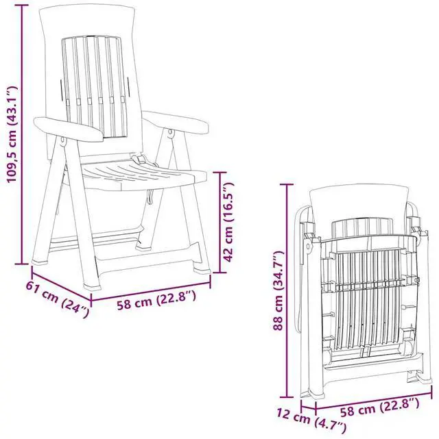 Alt view image 4 of 7 - vidaXL Reclining Chair 2 Pcs Outdoor Folding Chair Patio Furniture Anthracite PP