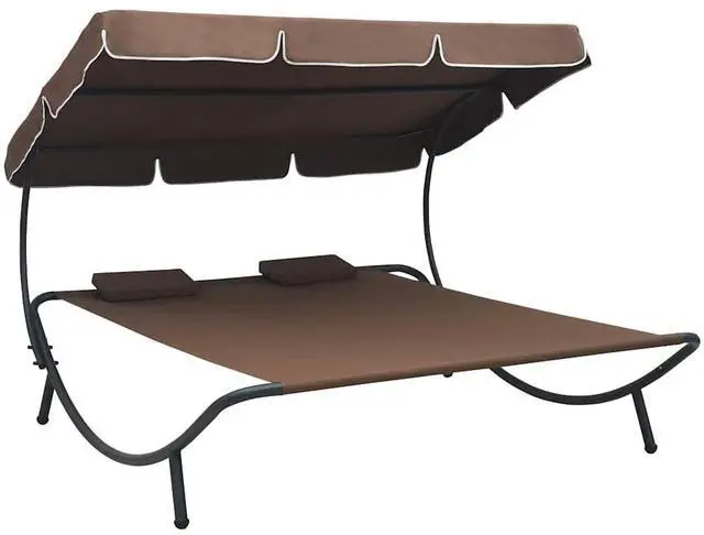 Main image of vidaXL Outdoor Double Chaise Lounge Outdoor Daybed with Canopy and Pillows Brown