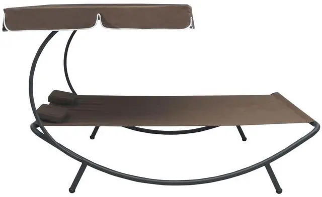 Alt view image 3 of 7 - vidaXL Outdoor Double Chaise Lounge Outdoor Daybed with Canopy and Pillows Brown