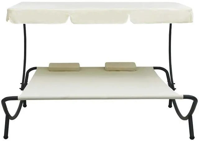 Alt view image 2 of 7 - vidaXL Outdoor Double Chaise Lounge Daybed with Canopy and Pillows Cream White