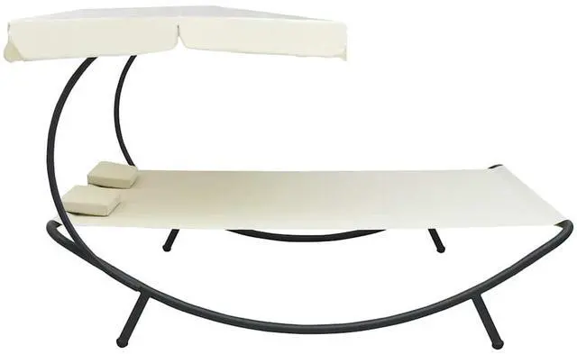 Alt view image 3 of 7 - vidaXL Outdoor Double Chaise Lounge Daybed with Canopy and Pillows Cream White