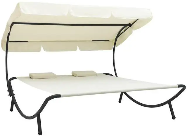 Main image of vidaXL Outdoor Double Chaise Lounge Daybed with Canopy and Pillows Cream White
