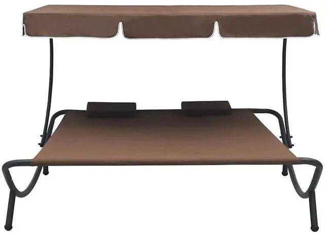 Alt view image 2 of 7 - vidaXL Outdoor Double Chaise Lounge Outdoor Daybed with Canopy and Pillows Brown