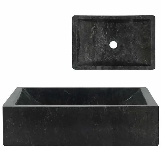 Alt view image 2 of 7 - vidaXL Bathroom Basin, Vessel Sink, Countertop Vanity Sink, Handmade, Naturally Varied Color Tone, Smooth Surface, Easy Assembly, Black 17.7x11.8 Marble Rectangular