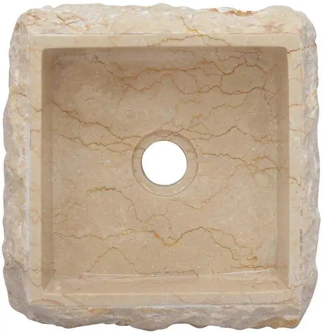 Alt view image 6 of 7 - vidaXL Bathroom Basin, Vessel Sink, Countertop Vanity Sink, Handmade, Naturally Varied Shape and Color Tone, Easy Assembly, Cream 11.8"x11.8"x5.1" Marble Square