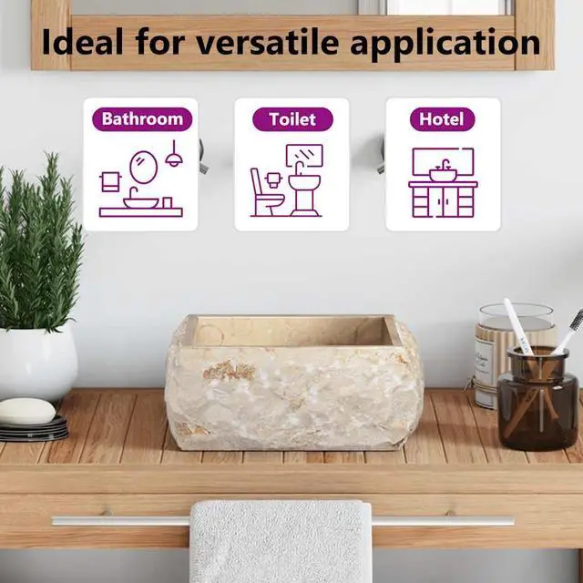 Alt view image 5 of 7 - vidaXL Bathroom Basin, Vessel Sink, Countertop Vanity Sink, Handmade, Naturally Varied Shape and Color Tone, Easy Assembly, Cream 11.8"x11.8"x5.1" Marble Square