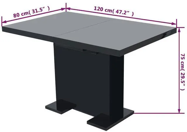 Alt view image 7 of 7 - vidaXL Extendable Dining Table High Gloss Black Kitchen Dining Room Dinner