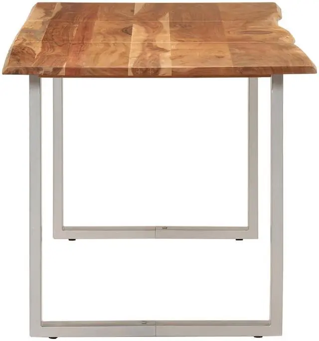 Alt view image 5 of 7 - vidaXL Dining Table, Natural Edges Tabletop with Silver Power-Coated Steel Legs, Rustic Design Bistro Table for Dining Room, Kitchen, Solid Acacia Wood, 60.6''x31.4''x30''